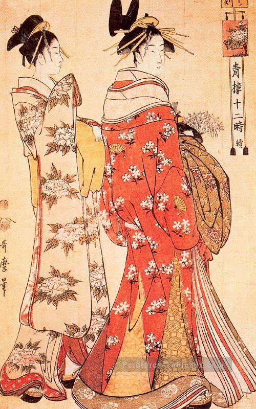 illustration des douze heures des maisons vertes c 1795 Kitagawa Utamaro japonais Peintures à l'huile